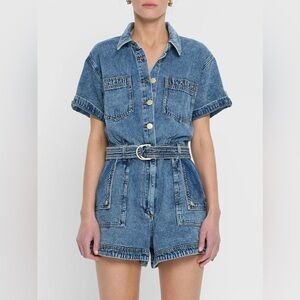 Kivari Blue Denim Short Sleeve Belted Romper